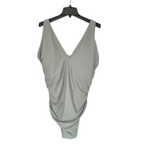 Kona Sol Sage Green One Piece Swimsuit V-Neck High Leg Plus Size‎ 24W